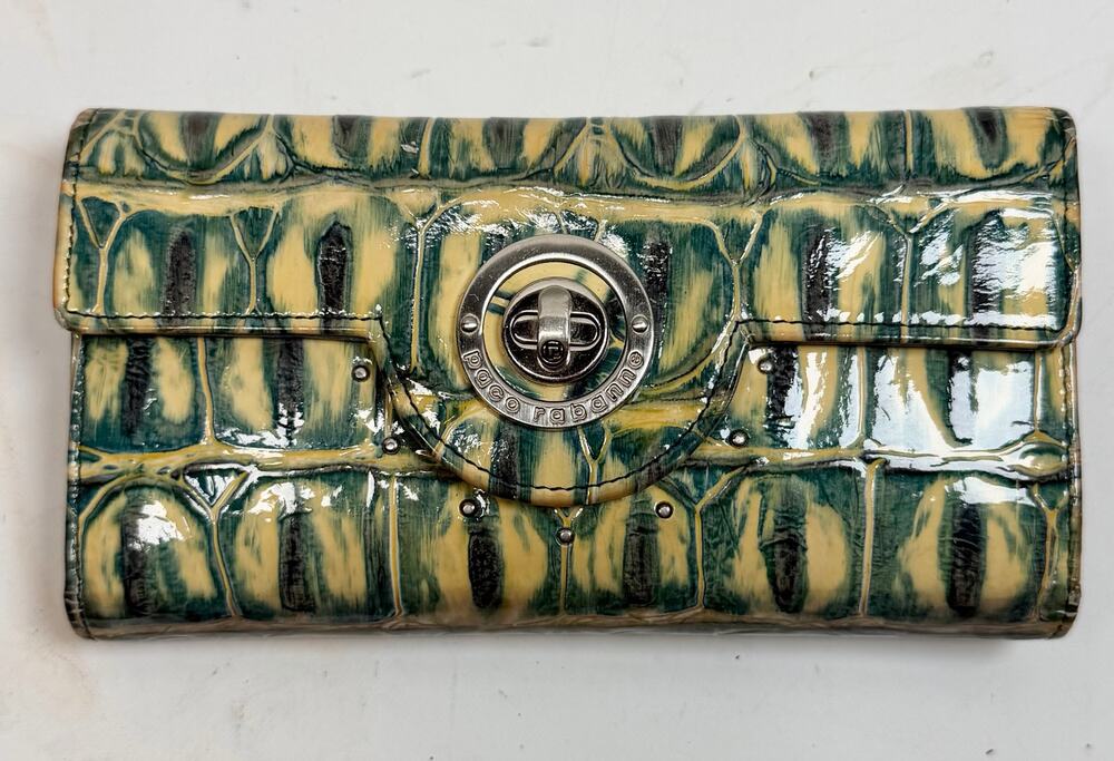 Vintage Paco Rabanne Crocodile-Embossed Leather Turn-Lock Wallet